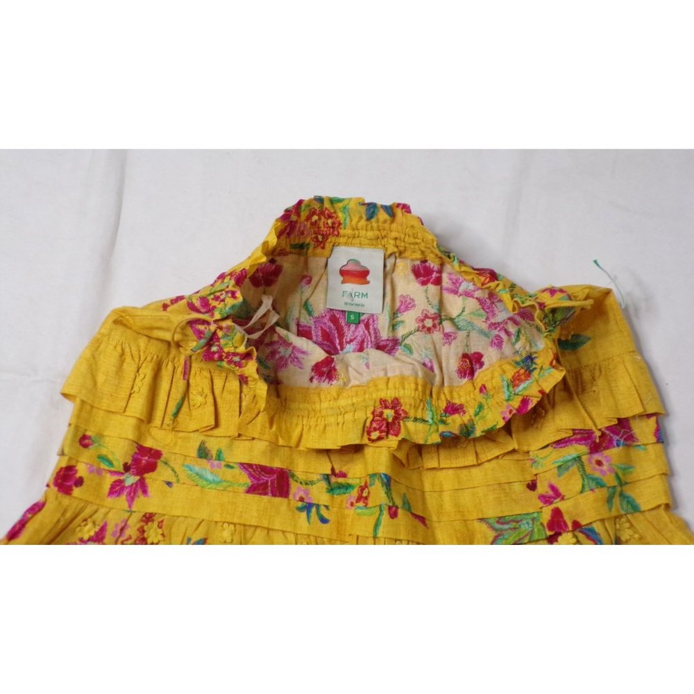 🆕 FARM RIO Flower Dream Tiered Cotton Mini Skirt Yellow Small - Picture 9 of 11
